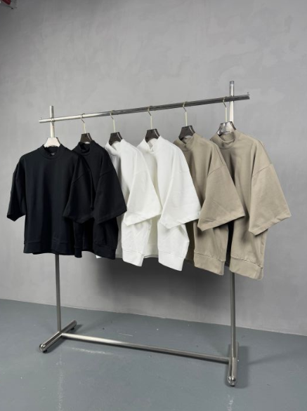 305G Heavyweight 100% Cotton Drop Shoulder T-short Boxy High Quality Print Sublimation Short-sleeved with Small High Collar