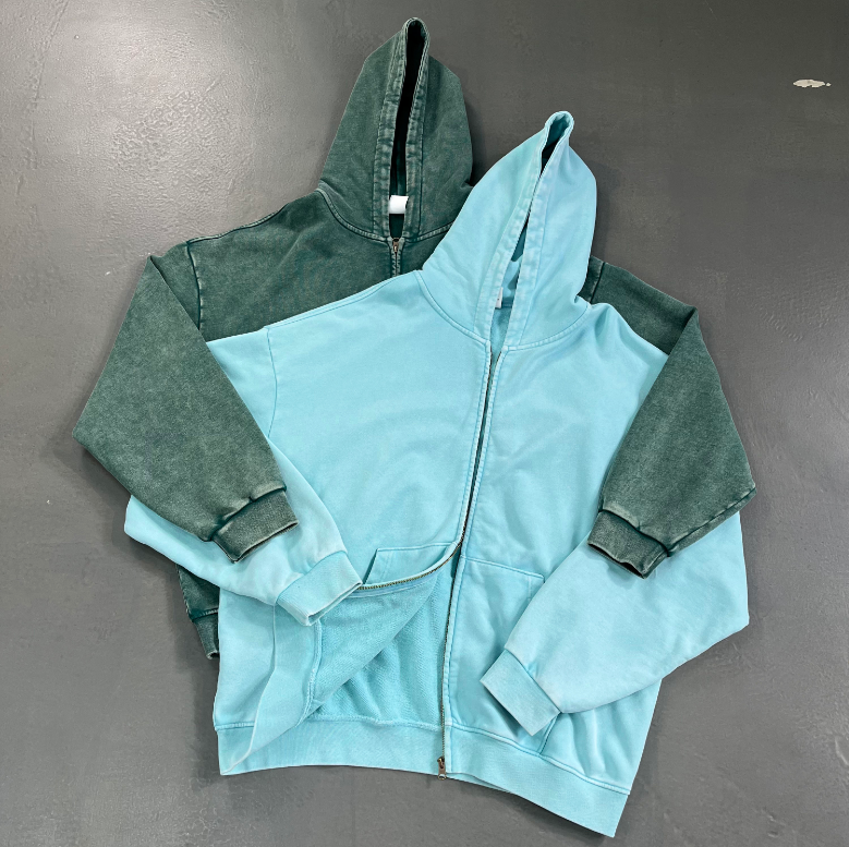 Custom French Terry Acid Wash Full Zip up Heavyweight Vintgae Unisex High Quality Heavy Cotton Sweaters and Hoodies