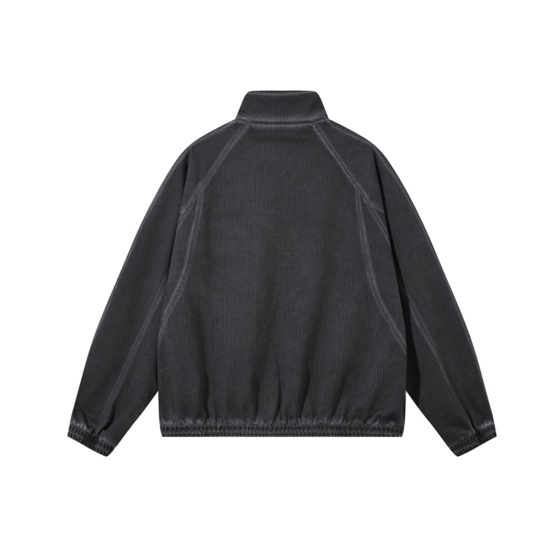 Manufacturer Hoodies New Design Streetwear Custom Vintage High Quality Stand Collar Patchwork Zip up Sweatpants and Hoodie Set