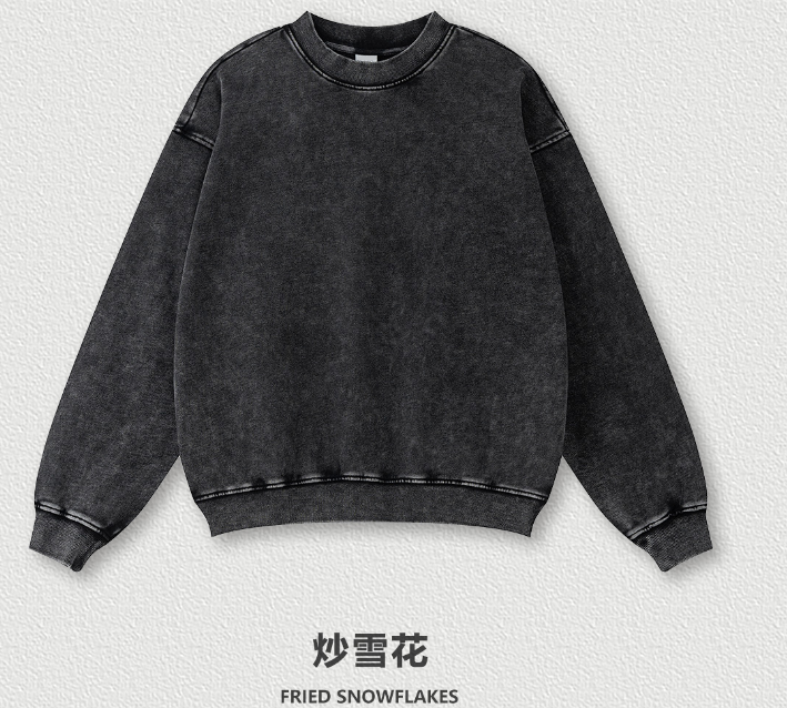 Streetwear Round Neck Custom French Terry Acid Wash Distressed Embroidery Heavyweight Heavy Cotton Vintage Fashion Hoodie