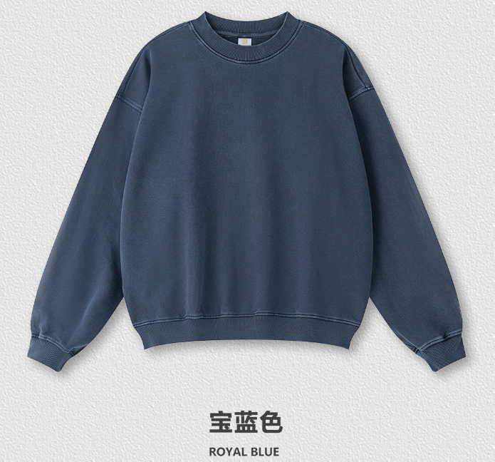 Streetwear Round Neck Custom French Terry Acid Wash Distressed Embroidery Heavyweight Heavy Cotton Vintage Fashion Hoodie