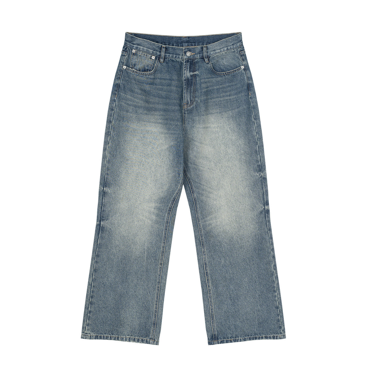 Retro Washed Distressed Loose Straight Denim Pants cat Whisker Gradient Faded Versatile Casual Pants From a Trendy Brand