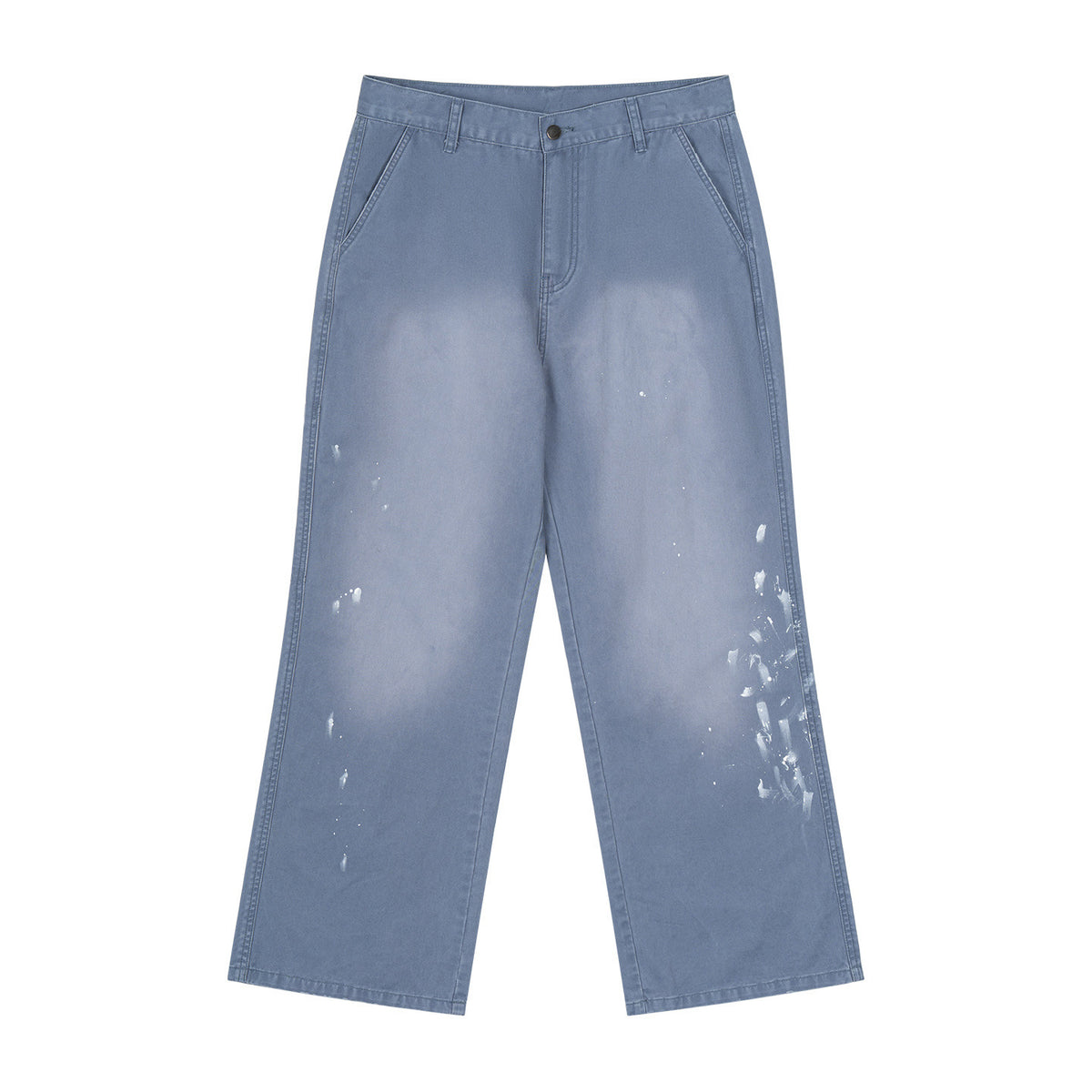 American Style Loose Brushed Paint Straight Fit Casual Pants for Men Retro Washed  290g Heavyweight Pure Cotton Men's Trousers