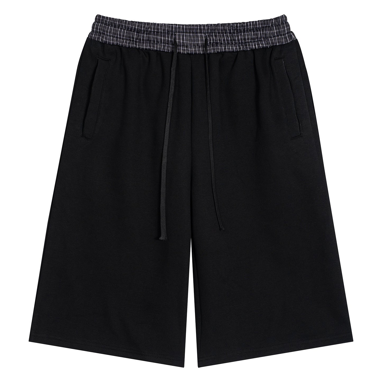 Fashion Men's Sports Sweatpants Loose Short Pants with Contrasting Color Waist Belt and Drawstring for Men Reach Below the Knee