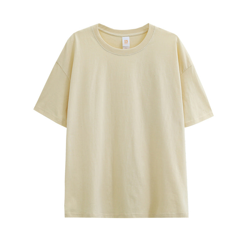230g Drop Shoulder Pure Cotton Pure White Short Sleeved T Shirt for Unisex Trendy Brand Loose Round Neck Short Sleeved Design