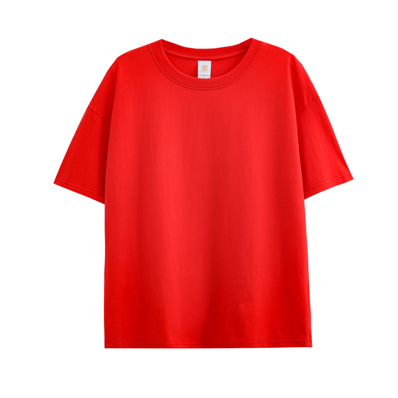 230g Drop Shoulder Pure Cotton Pure White Short Sleeved T Shirt for Unisex Trendy Brand Loose Round Neck Short Sleeved Design