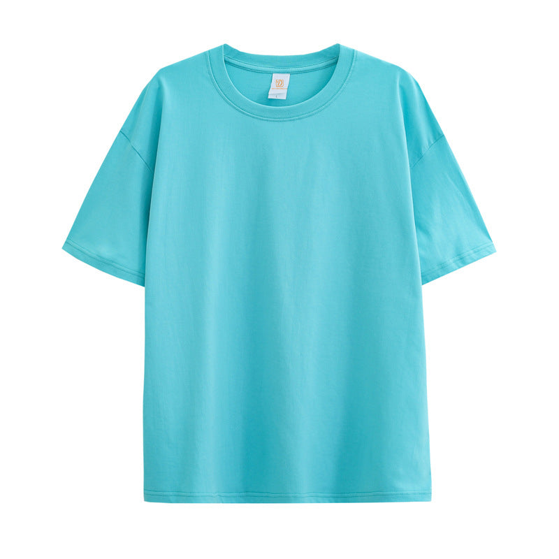 230g Drop Shoulder Pure Cotton Pure White Short Sleeved T Shirt for Unisex Trendy Brand Loose Round Neck Short Sleeved Design