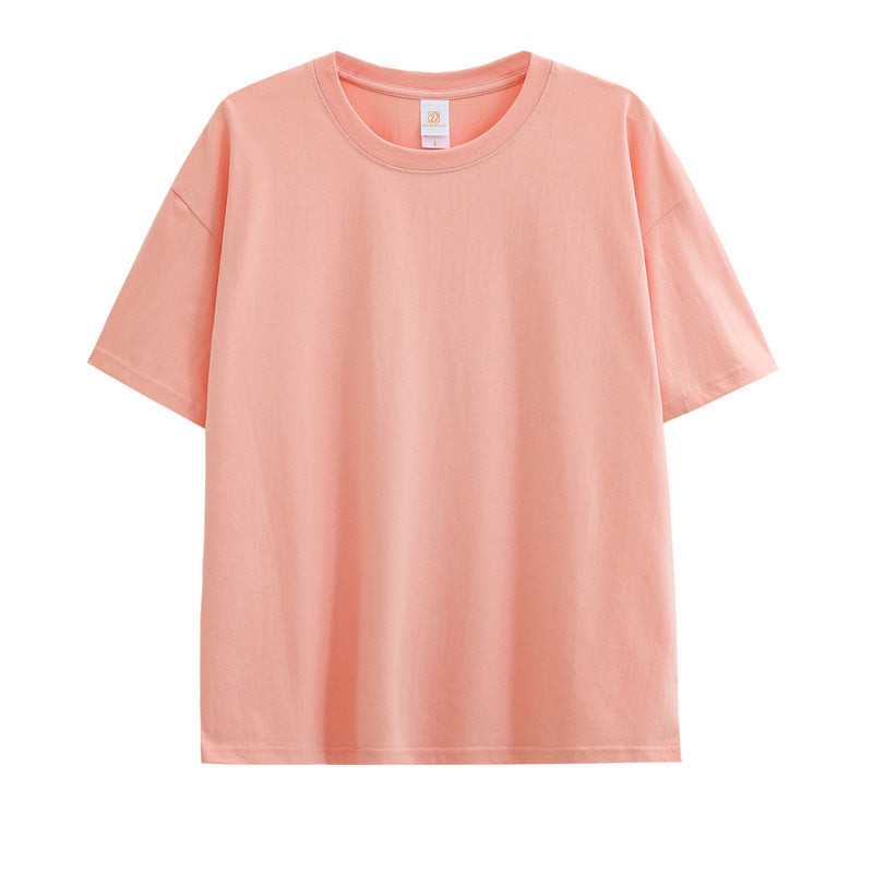 230g Drop Shoulder Pure Cotton Pure White Short Sleeved T Shirt for Unisex Trendy Brand Loose Round Neck Short Sleeved Design
