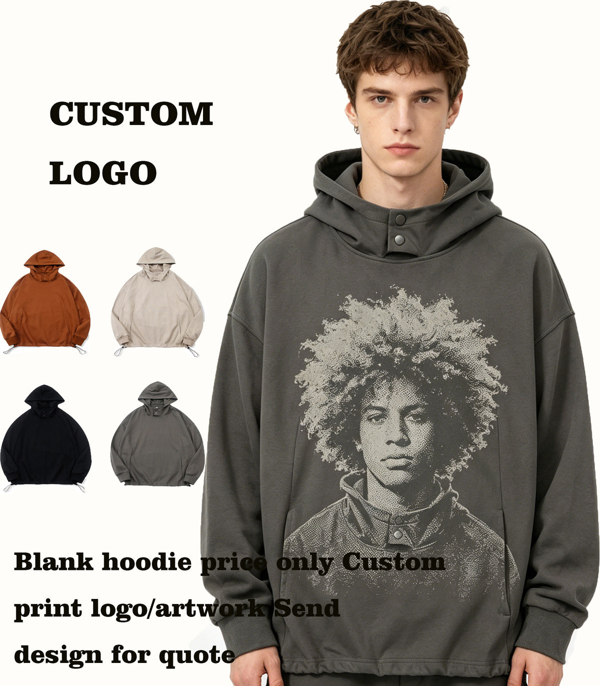 Customized 4 Color Bimetallic Snap Anti Wind Cap Side Pocketed Garment with Drawstring at the Bottom Hem Oversized Style