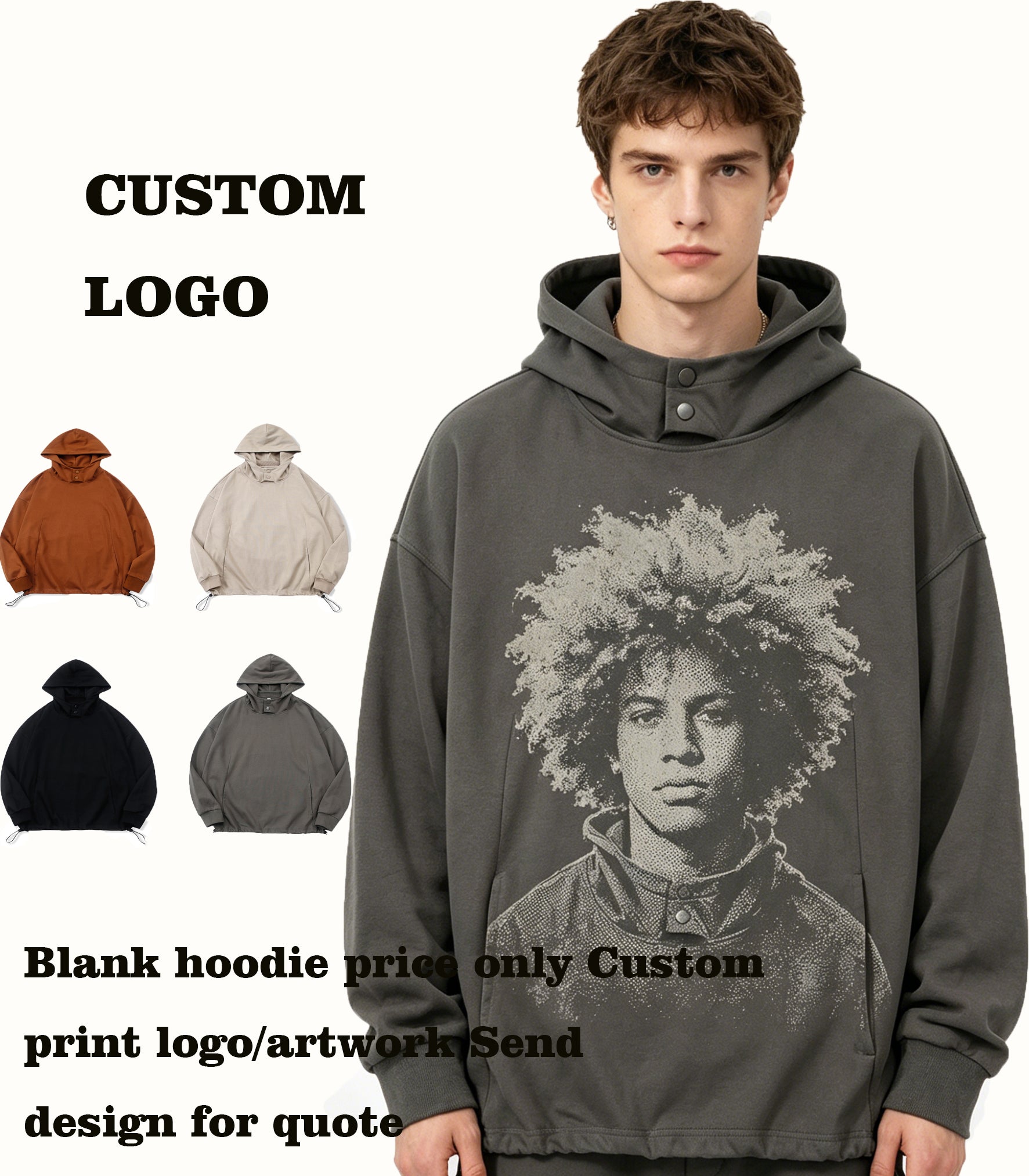 Customized 4 Color Bimetallic Snap Anti Wind Cap Side Pocketed Garment with Drawstring at the Bottom Hem Oversized Style
