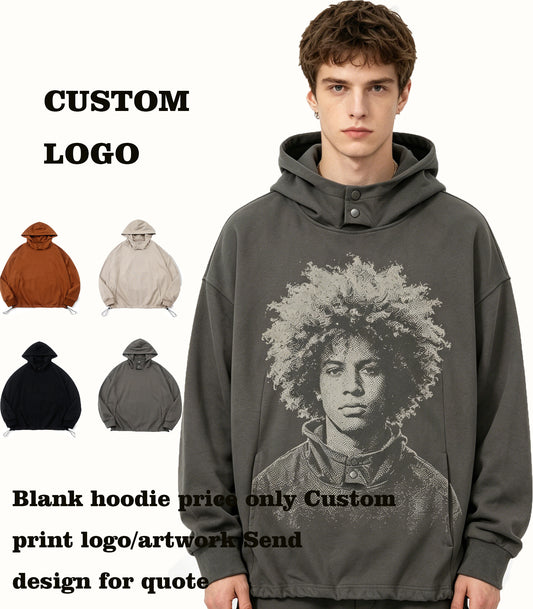 Customized 4 Color Bimetallic Snap Anti Wind Cap Side Pocketed Garment with Drawstring at the Bottom Hem Oversized Style