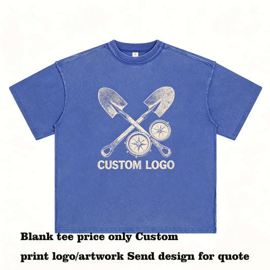 Personalized T-shirt Design Heavy Duty Washing Distressed Hem Loose Shoulder Short Sleeve t Shirt Printing Custom High Quality