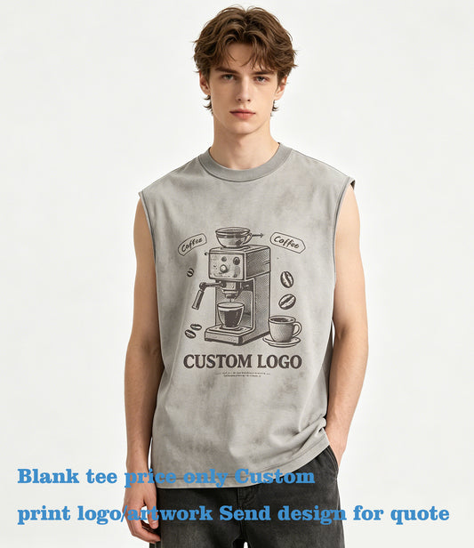 Oem Men Sleeveless High Quality Wax Stained Vintage Washed Blouse Style Vest with Loose Fit and Sleeveless Oversized Design