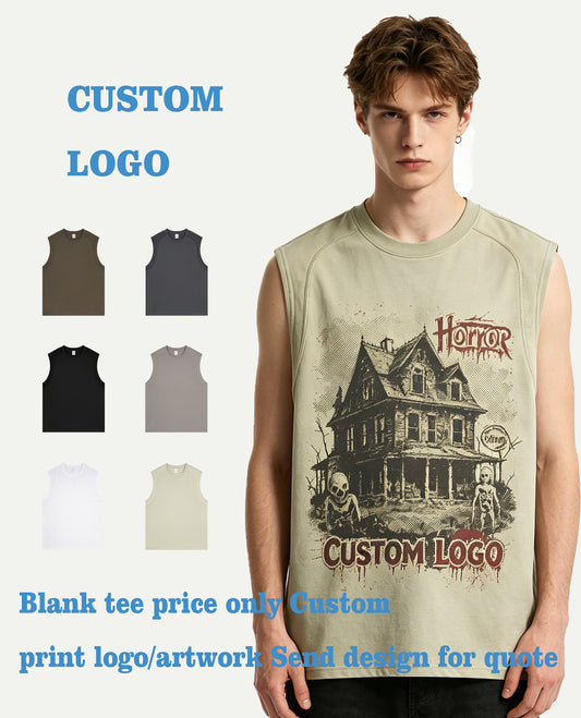 Tshirt Manufacturer Wholesale Custom Basic Loose Sleeveless Oversized Moisture Wicking 100% Cotton Sport Style Pullover Vest