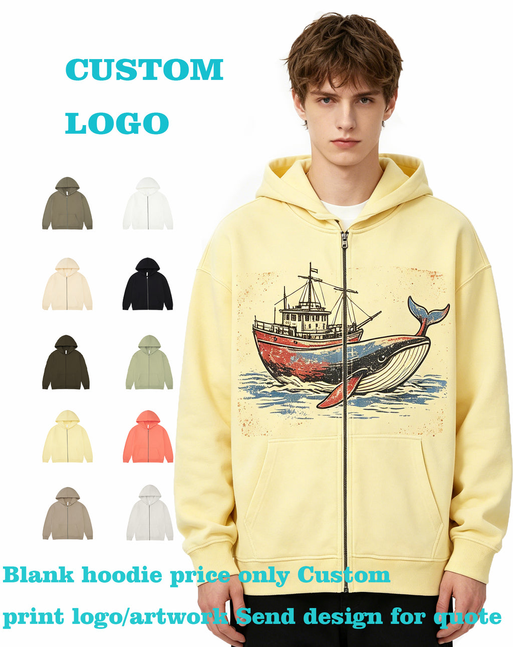 Wholesale China Printing Custom Cotton French Style Loop Zipper Sweatshirt Personalized Hoodies  Design Unisex High Quality