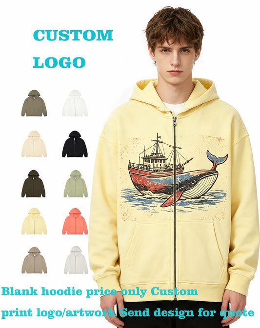 Wholesale China Printing Custom Cotton French Style Loop Zipper Sweatshirt Personalized Hoodies  Design Unisex High Quality