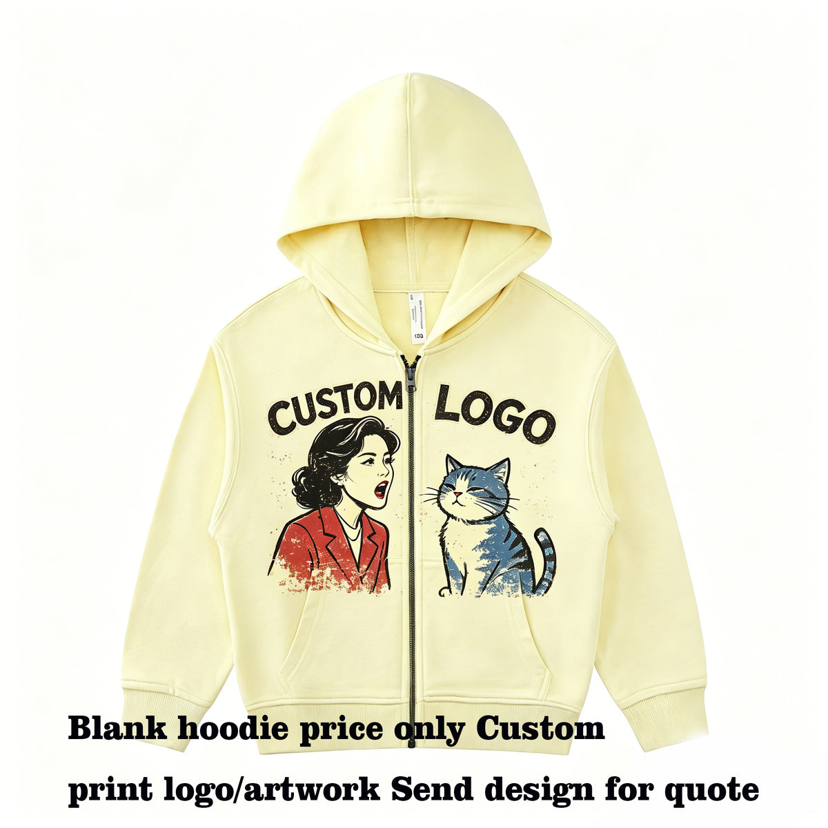 Customize your own exclusive design Children's fleece lined zipper pullover with a hood made of 100% cotton personalized design