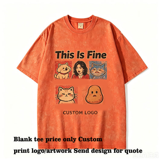 Customized t Shirts 9 Color 300g Pure Cotton Washed Vintage Heavyweight Short Sleeve T-shirt American Style Tshirt Simples