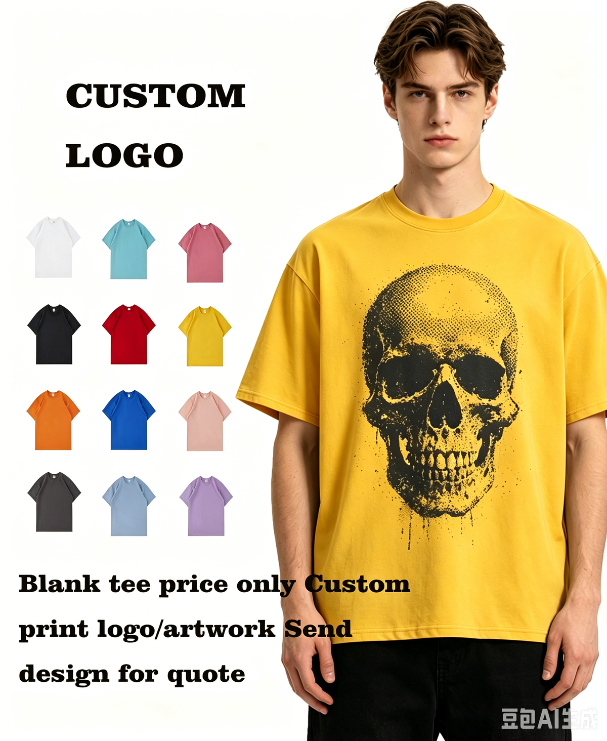 Customizable Patterns Loose Round Neck Short Sleeved Personalized and Fashionable Design Suitable for Both Men and Women