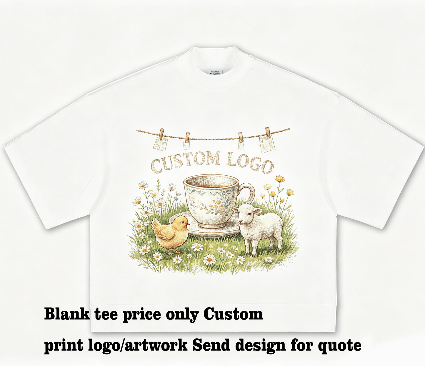 Customized T-shirt Wholesale Heavy Duty High Neck Men's Short Sleeved Boxy Style with Dropped Shoulders and Ribbed Hem Summer