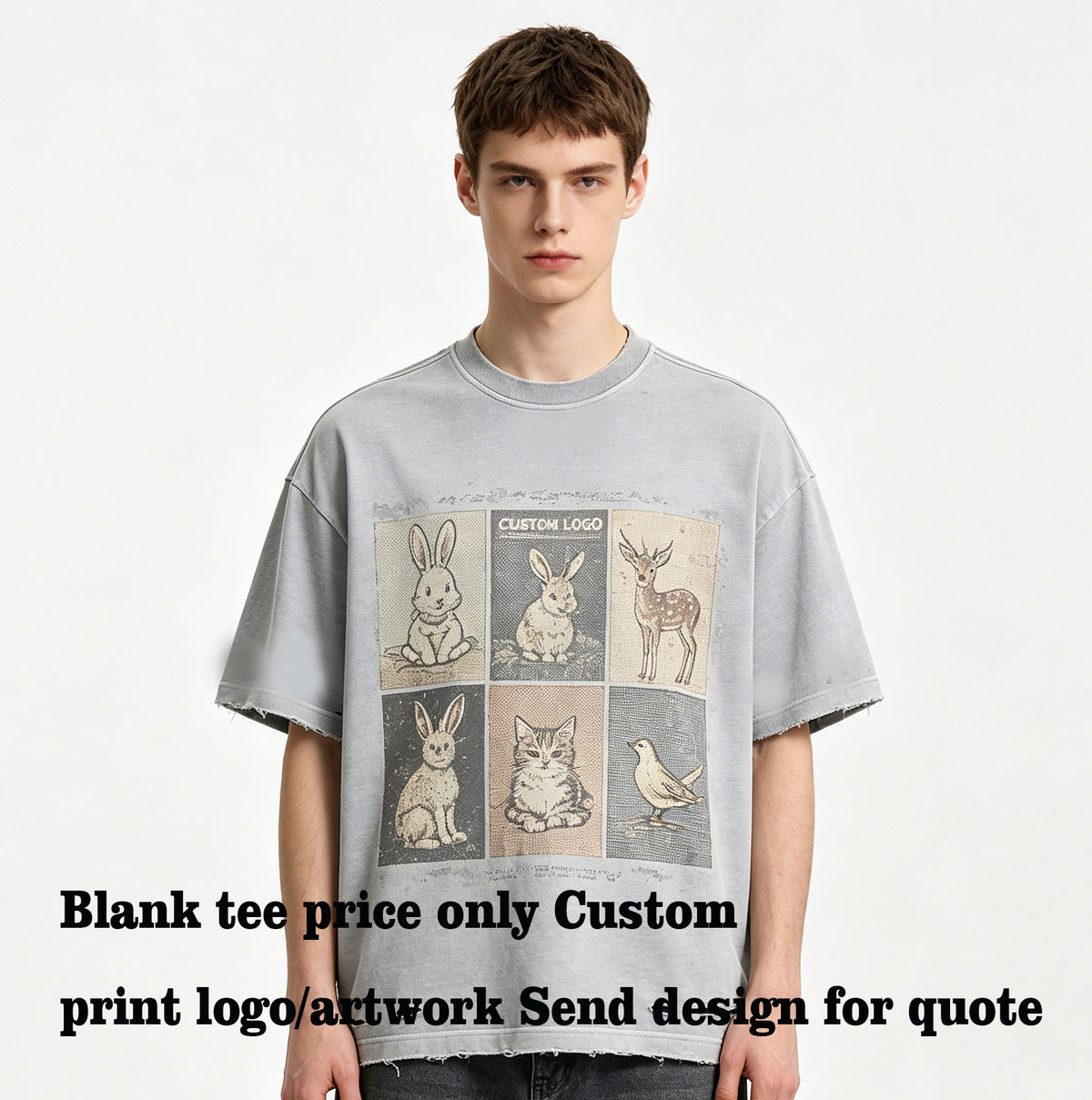 wholesale t shirt printing custom 100% cotton Weathered cut damage wash water loose shoulder short sleeve t shirts high quality