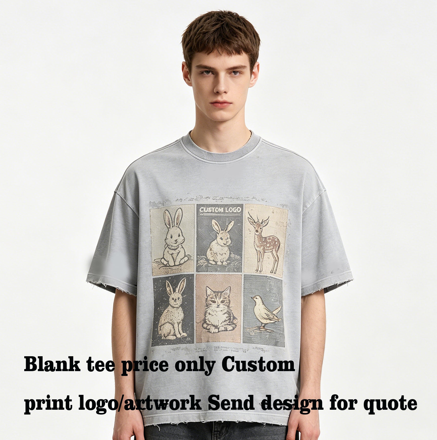 wholesale t shirt printing custom 100% cotton Weathered cut damage wash water loose shoulder short sleeve t shirts high quality
