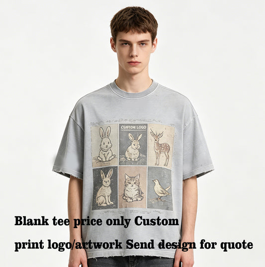 wholesale t shirt printing custom 100% cotton Weathered cut damage wash water loose shoulder short sleeve t shirts high quality