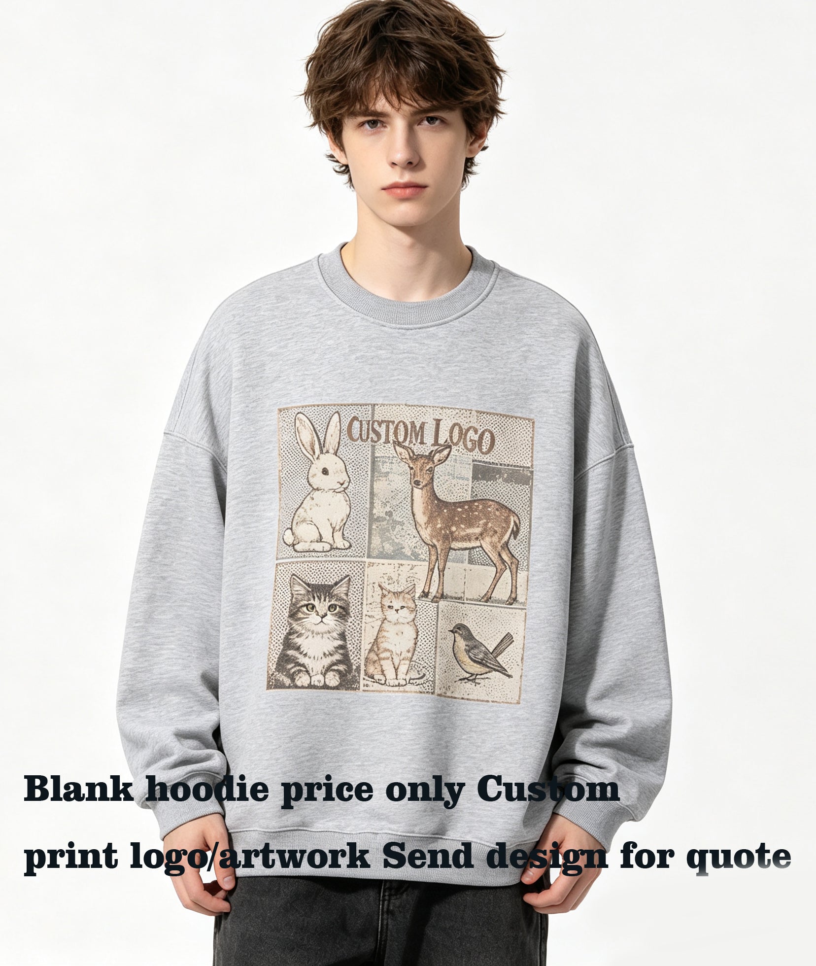 Manufacturer Hoodies 12 Color Fleece Pullover with No Hood Loose Sleeved Round Neck Sweater 100% Cotton Custom Hoodies Vintage