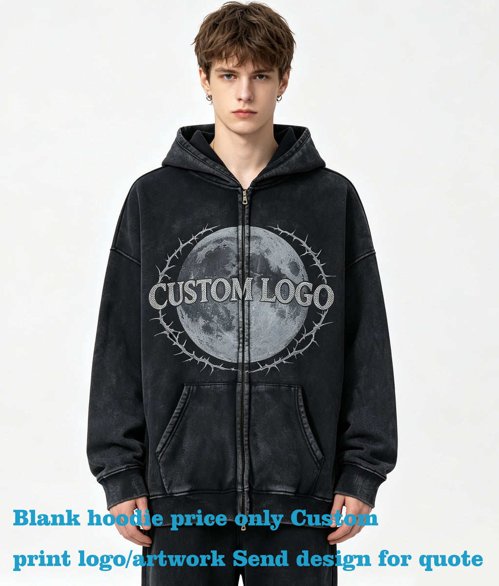 Washi Dyeing Padded Zipper Hoodless Pullover Sweater You Can Customize Your Favorite Pattern Own Exclusive Design American Style
