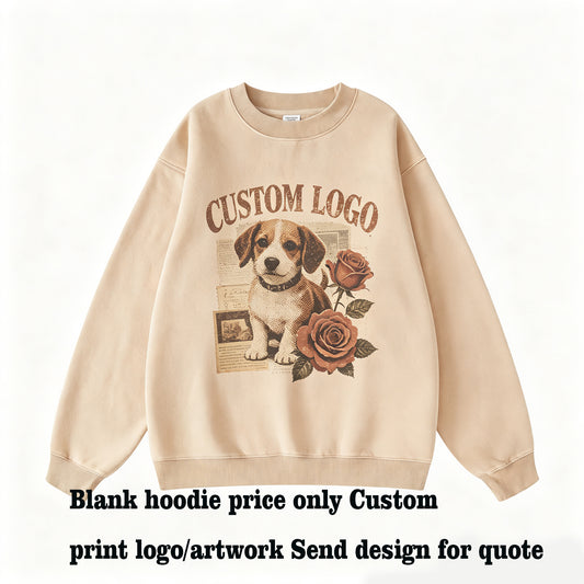 Customized Hoodies Wax Dyed Washed Distressed Lined Crewneck Sweatshirt 50% Cotton and 50% Polyester Unisex Bulk Hoodies
