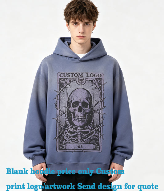 Manufacturer Hoodies 5 Color Washed Distressed Fleece Gradient Pullover 380gsm 50% Cotton and 50% Polyester Hoodie Unisex