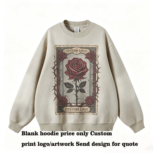 Wholesale Customized Hoodies 5 Color Water Washed Distressed Fleece Gradient Round Neck Pullover 380gsm American Style Hoodies