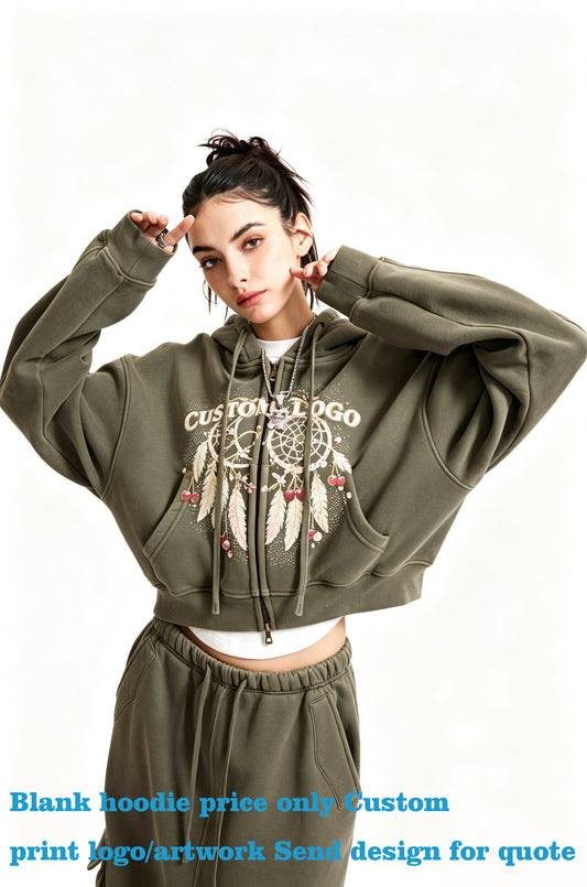 Oem Customized Hoodie 6 Color Water Washed Short Sleeved Low Cut Distressed Zipper Pullover Hoodie Printing Custom Vintage Style