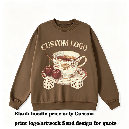 You Can Customize Your Favorite Pattern Heavy Duty Fleece Pullover with No Hood and Loose Shoulder Round Neck with Terry Fabric