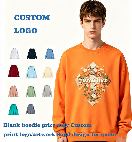 Cotton Terry Crewneck Sweatshirt with Dropped Shoulders Oversized Hoodie High Quality Pullover Hoodie Winter Bulk Wholesale
