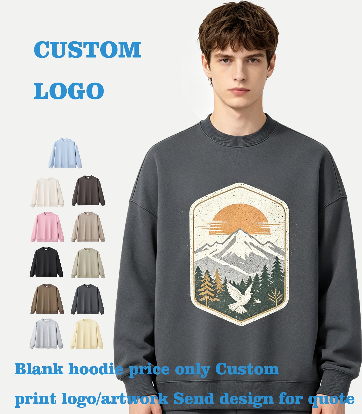 You Can Customize Your Favorite Pattern 400G Heavyweight Flannel Round Neck Sweater Hoodies for Men High Quality American Style