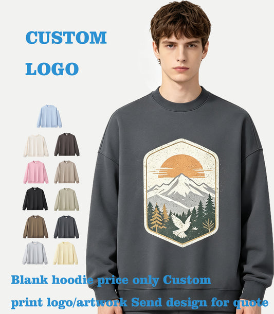 You Can Customize Your Favorite Pattern 400G Heavyweight Flannel Round Neck Sweater Hoodies for Men High Quality American Style