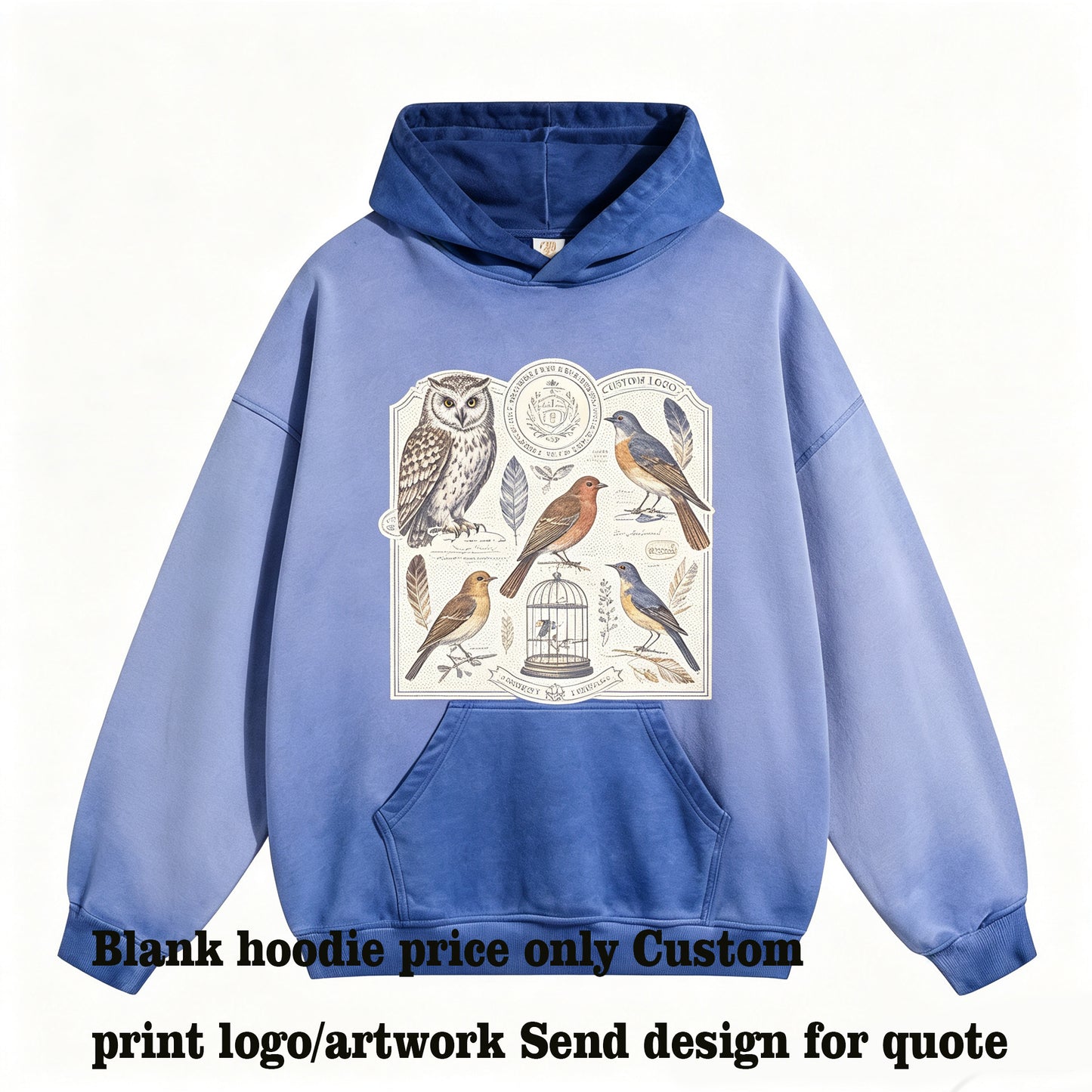 Customized 430g Pure Cotton Looped Fabric Distressed Washed Relaxed Fit Hoodie with Dropped Shoulders Free hoodies Design