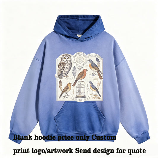 Customized 430g Pure Cotton Looped Fabric Distressed Washed Relaxed Fit Hoodie with Dropped Shoulders Free hoodies Design