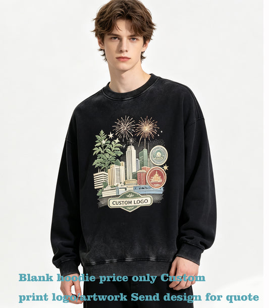 Men Tshirts High Quality 430g Distressed Washed Looped Crewneck Sweatshirt Customize Your Own Exclusive Design American Style