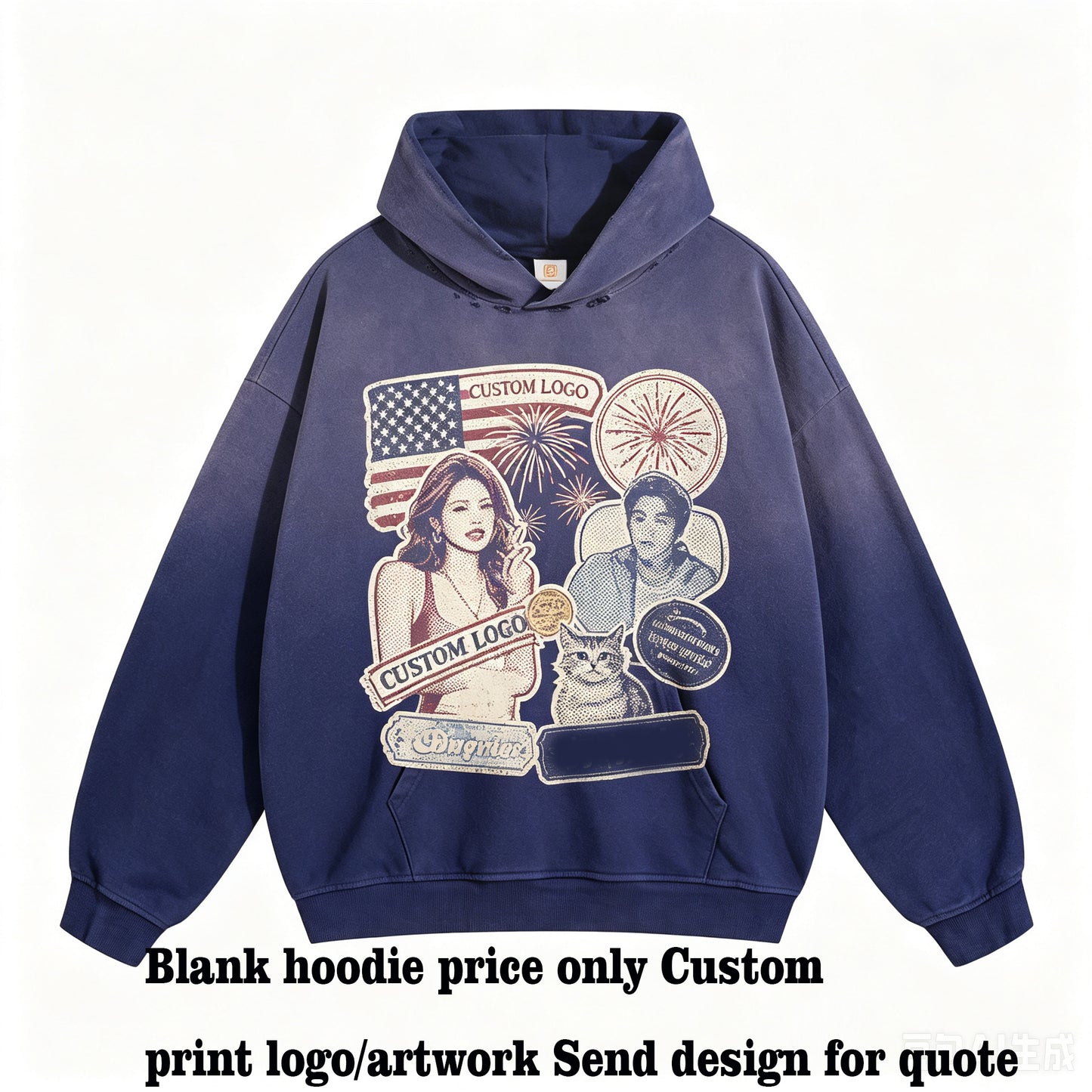 Manufacturer Hoodies 450 Grams Heavyweight Washed Holey Hoodie Customized Puff Printing Plain Hoodies and Free Design Patterns