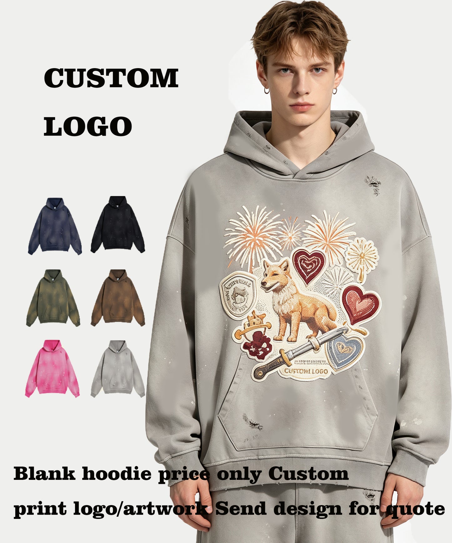 High Quality Hoodie 450 Grams of Spray Dyed Ink-blending Distressed Hole Punched Vintage Hooded Sweatshirt Personalized Design