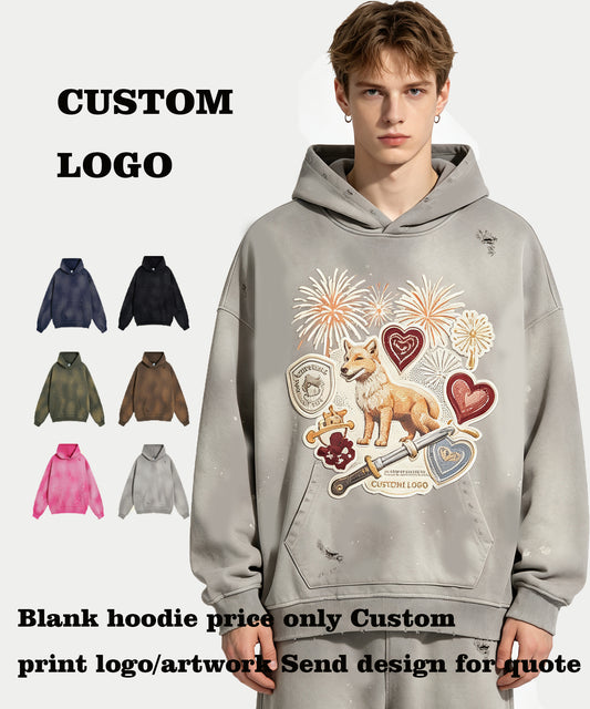 High Quality Hoodie 450 Grams of Spray Dyed Ink-blending Distressed Hole Punched Vintage Hooded Sweatshirt Personalized Design