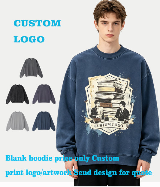Oem Brand Manufacturer Hoodies Worn Out Washed Wool Pullover with Hood and Round Collar Multiple Processes to Choose From