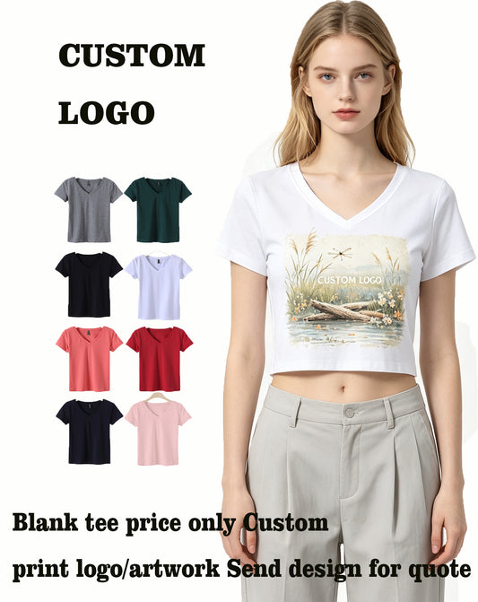 Oem Customized American Style 8 Color V-neck Trendy Girl Plain Colored Short Sleeved for Women Base Layer Form Fitting Design