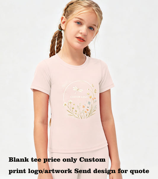 Summer Custom logo 4 Color Girls' Sports Short Sleeved Soft Touch Breathable Quick Drying T Shirt Plain Tshirts High Quality