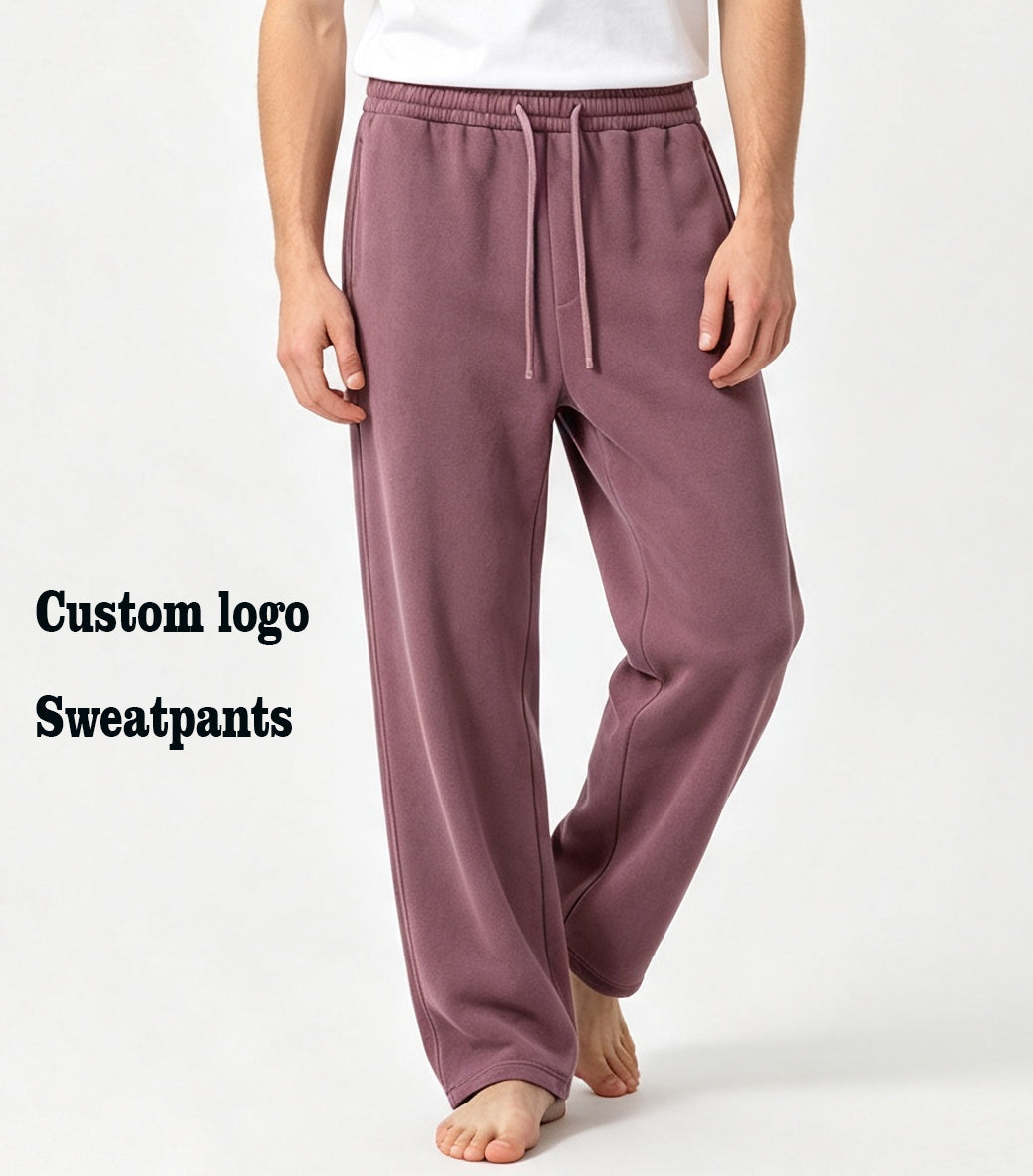Men Sweatpants High QualityHeavy Duty Water Washed Color Coated Casual Thick Solid Colored Straight Leg Trousers Free Design