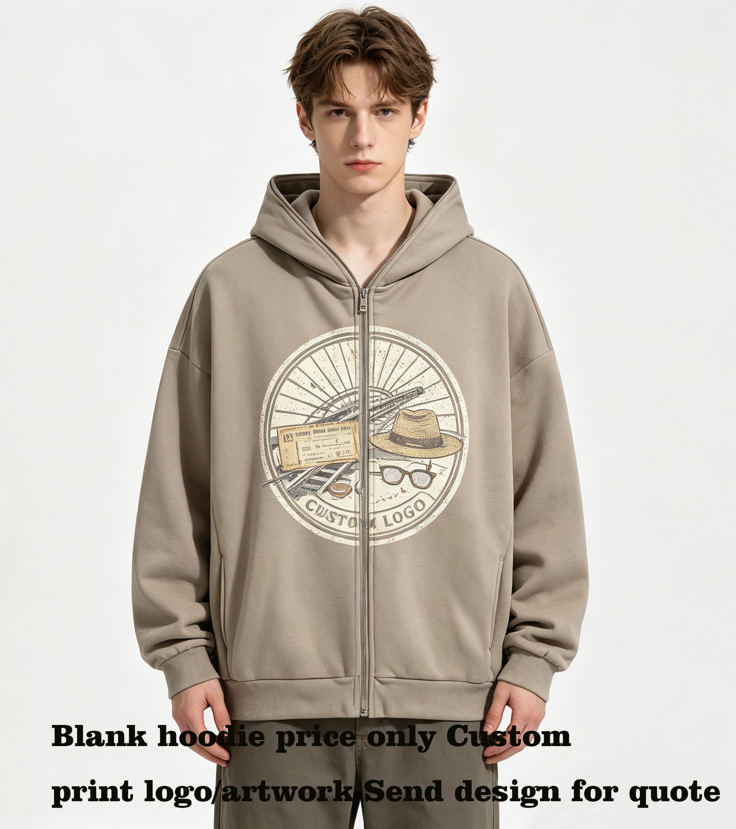 Hoodie for Men Thick Fabric Heavyweight Drop Shoulder Full Zip Hoodie Can Cotton Puff Printing Hoodie Free Sample Hoodie