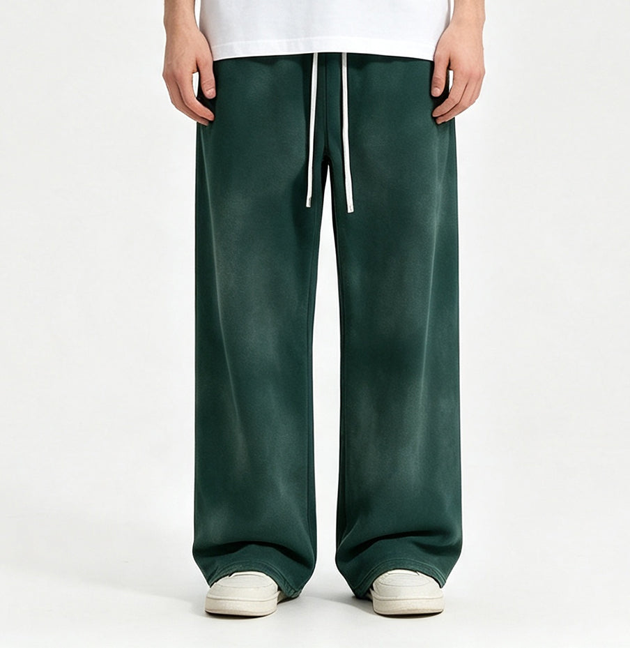 Custom Dyeing and Bleaching Washed Denim Distressed Frayed Loose Fleece Pants Sweatpants From a Trendy Brand American Style