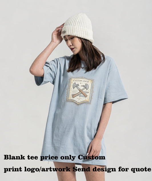 12 Color Large Sized Dropped Shoulder Pure Cotton Round Neck Straight Barrel Sleeve Without Side Seam Short Sleeved T Shirt
